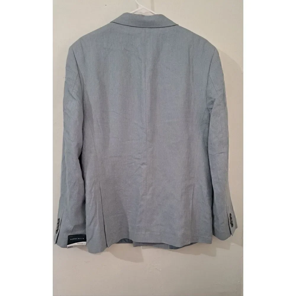 Perry Ellis Mens 40R Blazer Jacket Blue Gray cotton Spring Summer Lightweight